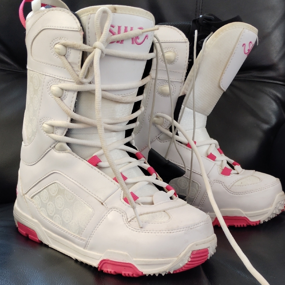 Women's White and Pink Snow Boots